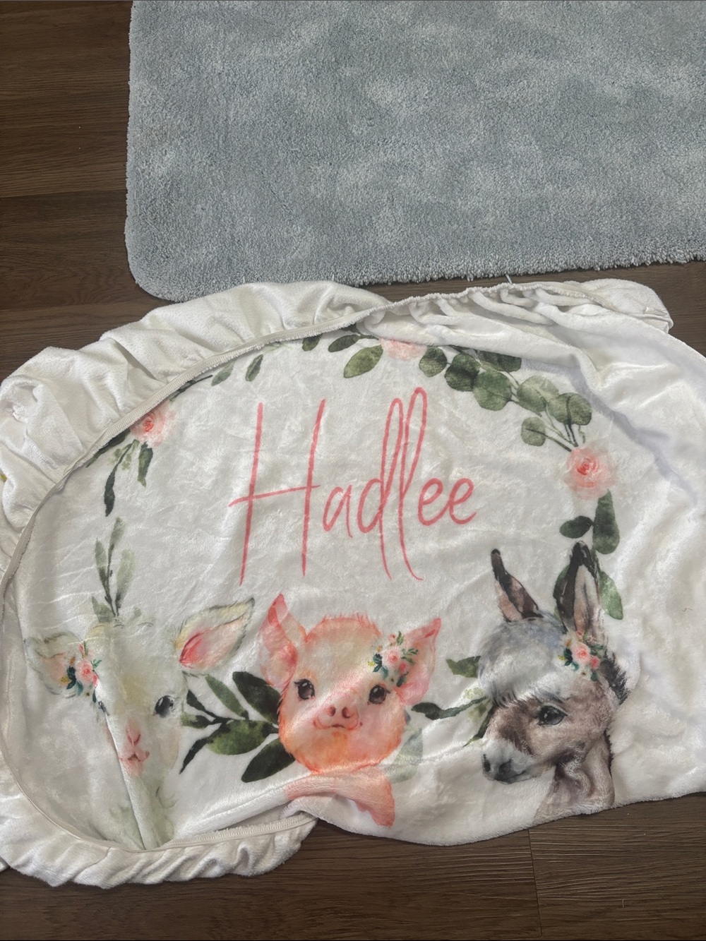 Unlisted White Floral Nursery Fitted Sheet with Pink Name